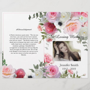 Bi-Fold Pink Roses Funeral Program Flyer