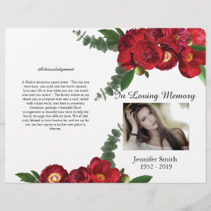 Bi-Fold Red Peony Funeral Program Flyer