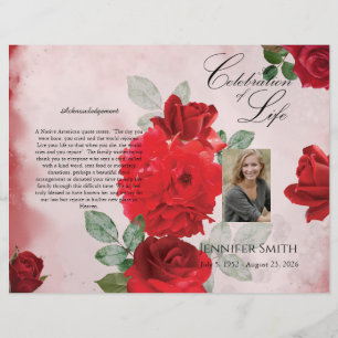Bi-Fold Red Roses Funeral Program Flyer