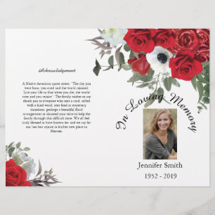 Bi-Fold Red Roses Funeral Program Flyer