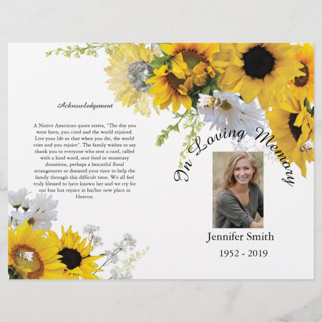 Bi-Fold Sunflowers Bees Funeral Program Flyer (Front)