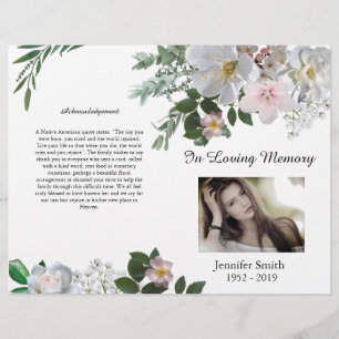 Bi-Fold White Cherry Blossom Rose Funeral Program Flyer