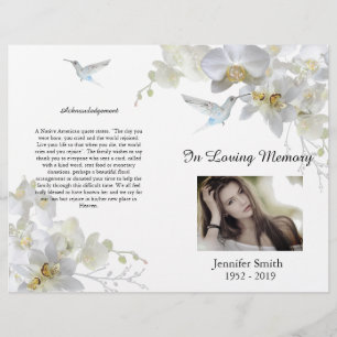Bi-Fold White Orchids Hummingbird Funeral Program Flyer