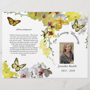Bi-Fold Yellow Orchids Butterfly Funeral Program Flyer