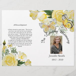 Bi-Fold Yellow Roses Butterfly Funeral Program Flyer