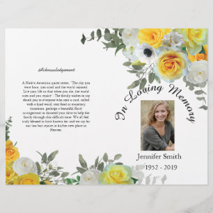 Bi-Fold Yellow Roses Funeral Program Flyer