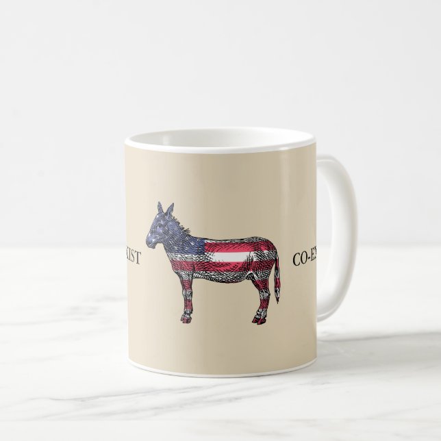 Bi-partisan, elephant & donkey co-exist coffee mug (Front Right)