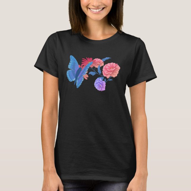 Bi Pride Butterfly Bisexual Flag Flower T-Shirt (Front)