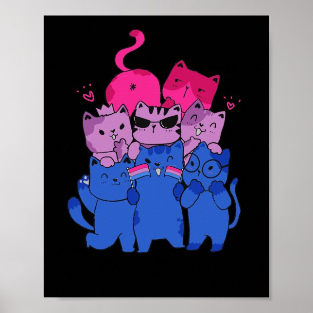 Bi Pride Cat LGBT Bisexual Flag Cute Kawaii Cats Poster (Front)