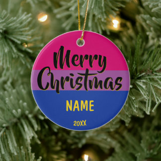 Bi Pride Flag Personalised Christmas Ceramic Tree Decoration