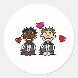 Bi-Racial Gay Couple Classic Round Sticker