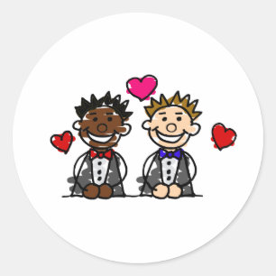 Bi-Racial Gay Couple Classic Round Sticker