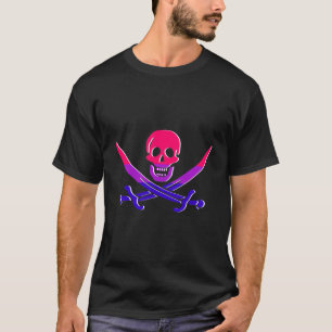 BI-rate Jolly Roger Bi Flag Colours Outline T-Shirt