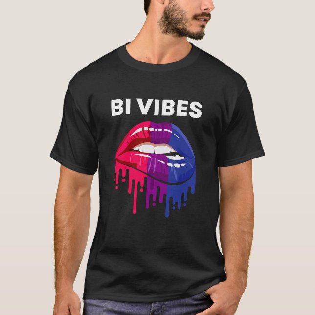 Bi Vibes Dripping Lips Bisexual Pride Month LGBT  T-Shirt (Front)