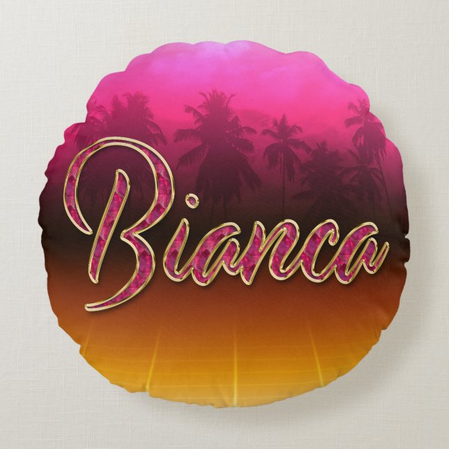 Bianca First Name Golden pink cushion (Front)
