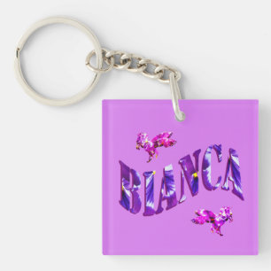 Bianca, Floral Ladies Name Logo, Key Ring