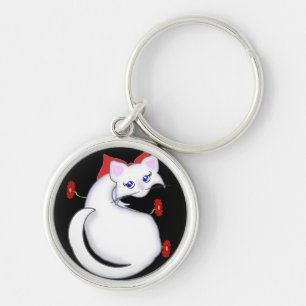 Bianca Toon Kitty with Red Flowers Keychain