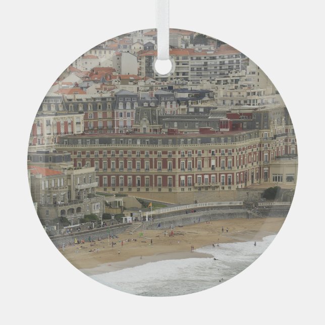 Biarritz beach, Belle Époque architecture. Glass Tree Decoration (Front)