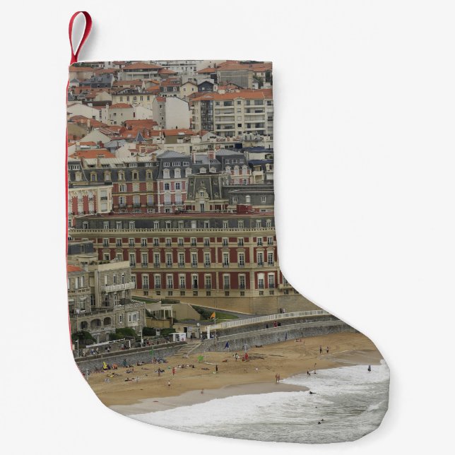 Biarritz beach, Belle Époque architecture. Small Christmas Stocking (Front)