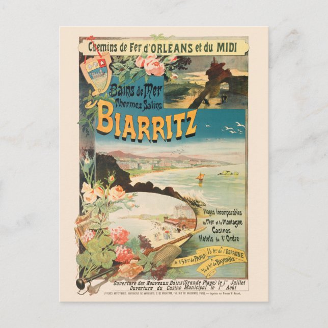 Biarritz France Vintage Poster 1897 Postcard (Front)