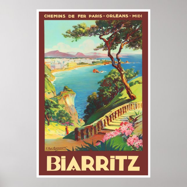 Biarritz France vintage travel 25x37 Poster (Front)