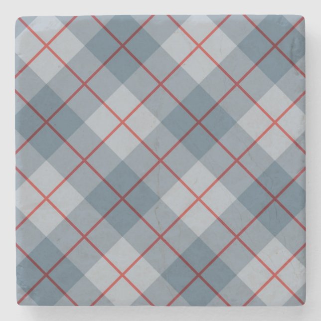 Bias Plaid Blue-Red Stripe Stone Coaster (Front)