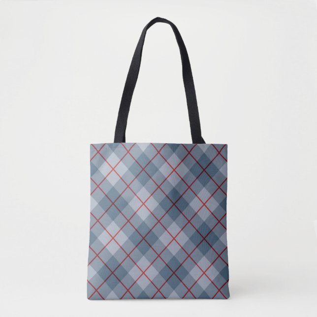 Bias Plaid Blue-Red Stripe Tote Bag (Front)