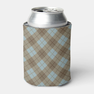 Bias Plaid in Blue and Brown Can Cooler