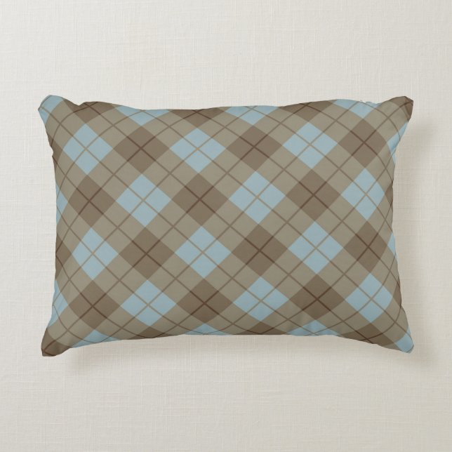 Bias Plaid in Blue and Brown Decorative Cushion (Front)