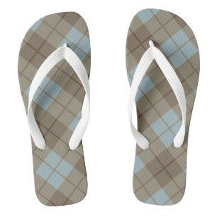 Bias Plaid in Blue and Brown Flip Flops
