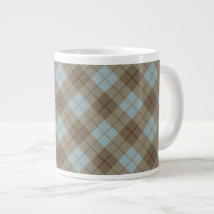 Bias Plaid in Blue and Brown Large Coffee Mug