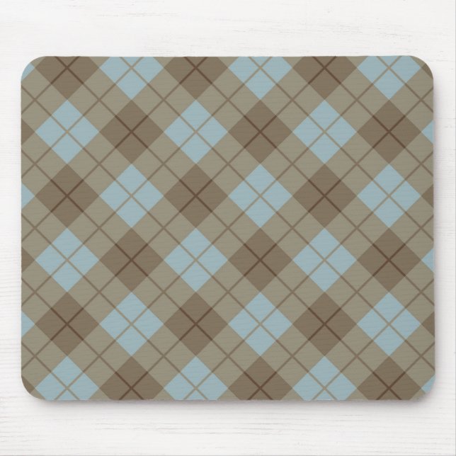 Bias Plaid in Blue and Brown Mouse Mat (Front)