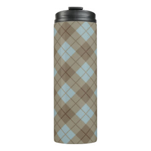 Bias Plaid in Blue and Brown Thermal Tumbler