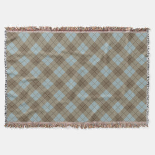 Bias Plaid in Blue and Brown Throw Blanket