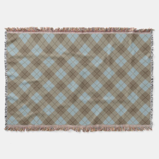 Bias Plaid in Blue and Brown Throw Blanket (Front)