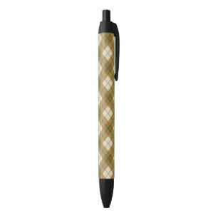 Bias Plaid in Gold with Green Stripe Black Ink Pen
