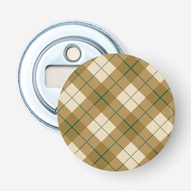 Bias Plaid in Gold with Green Stripe Bottle Opener (Front)