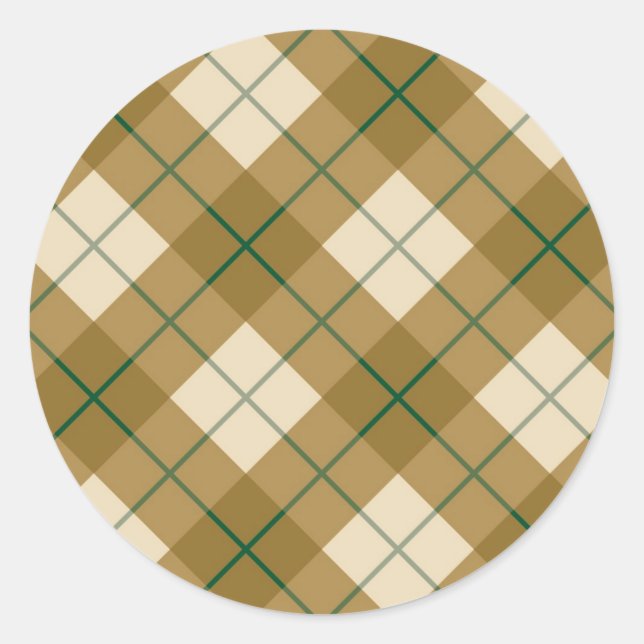 Bias Plaid in Gold with Green Stripe Classic Round Sticker (Front)