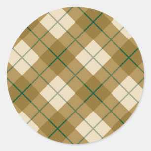 Bias Plaid in Gold with Green Stripe Classic Round Sticker
