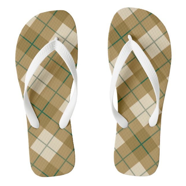 Bias Plaid in Gold with Green Stripe Flip Flops (Footbed)