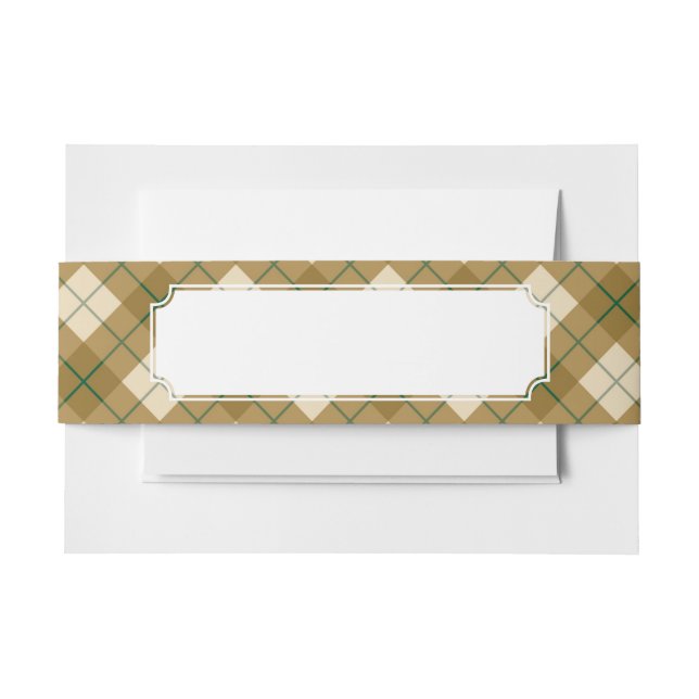 Bias Plaid in Gold with Green Stripe Invitation Belly Band (Front Example)