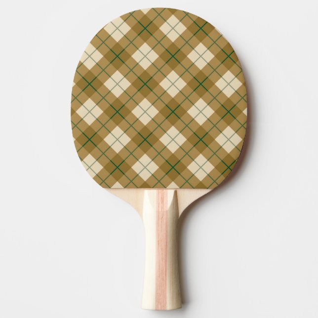 Bias Plaid in Gold with Green Stripe Ping Pong Paddle (Front)