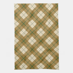 Bias Plaid in Gold with Green Stripe Tea Towel