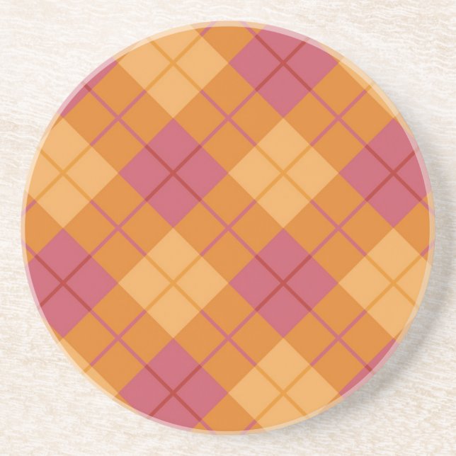 Bias Plaid in Orange and Pink Coaster (Front)