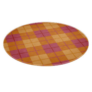Bias Plaid in Orange and Pink Cutting Board