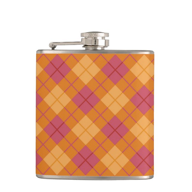 Bias Plaid in Orange and Pink Hip Flask (Front)