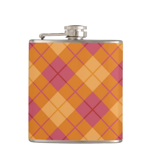 Bias Plaid in Orange and Pink Hip Flask (Front)