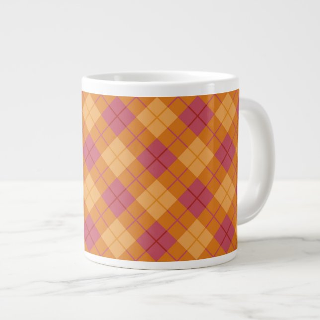 Bias Plaid in Orange and Pink Large Coffee Mug (Front Right)