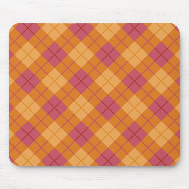 Bias Plaid in Orange and Pink Mouse Mat (Front)