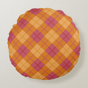 Bias Plaid in Orange and Pink Round Cushion